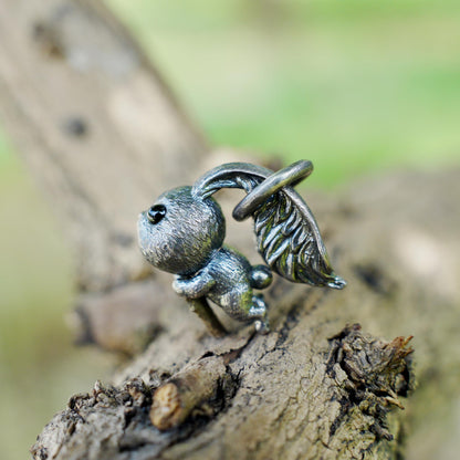 Rabbit Pendant – Leaping Bunny Totem with Onyx Eyes, Handmade Animal Amulet, Symbol of Awakening and New Beginnings