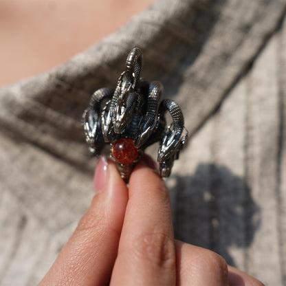 Eight-Headed Serpent Pendant | Handmade 925 Silver Mythical Jewelry | Yamata no Orochi Amulet with Golden Quartz | Japanese Power Symbol