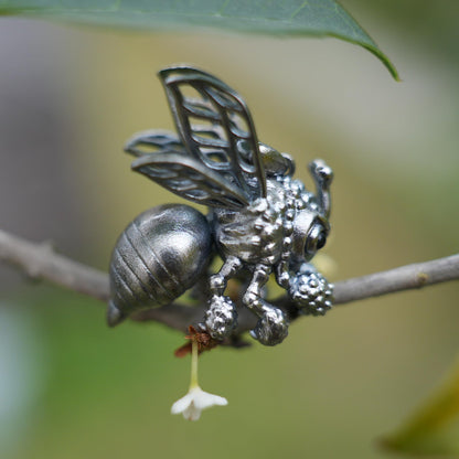925 Sterling Silver Bee Pendant Necklace with Black Onyx | Handmade Nature Jewelry | Good Luck Charm & Eco Gift for Her