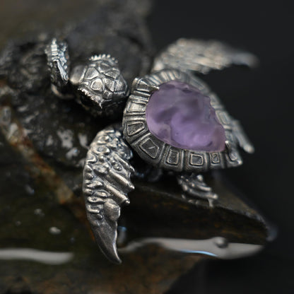 Sea Turtle Pendant | Handmade Ocean Spirit Necklace with Amethyst & Agate | Symbol of Protection, Wisdom & Calm | Gift for Divers & Ocean Lovers