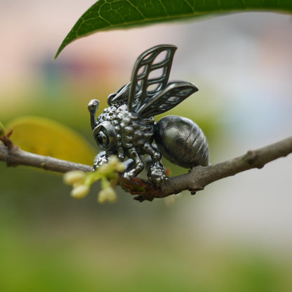 925 Sterling Silver Bee Pendant Necklace with Black Onyx | Handmade Nature Jewelry | Good Luck Charm & Eco Gift for Her