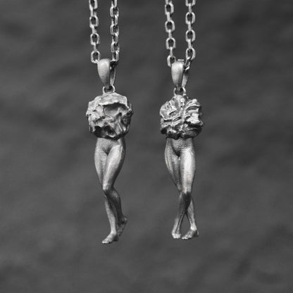 925 Sterling Silver Feminine Form Pendant | Handcrafted Stone Texture Totem Necklace | Symbol of Awakening & Transformation