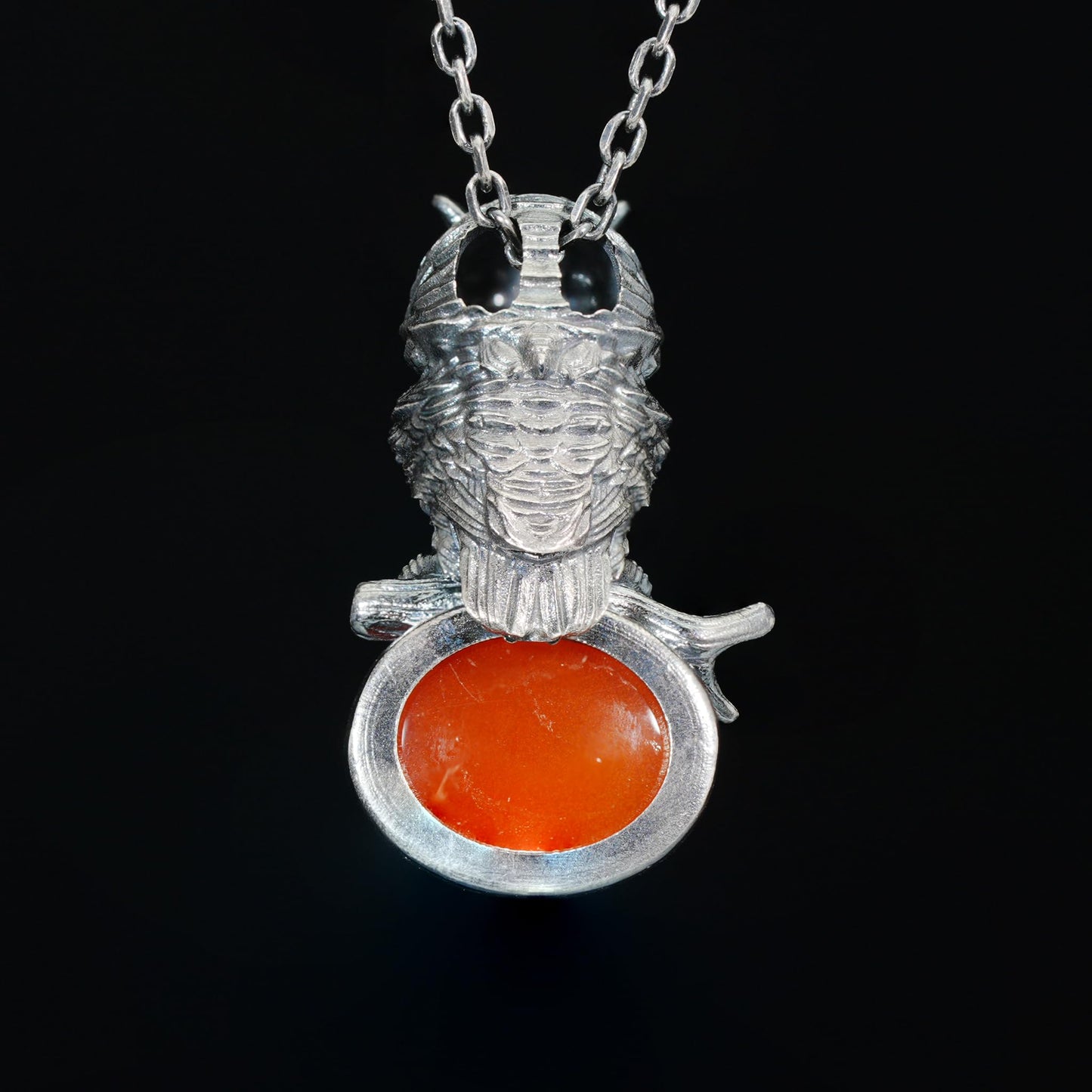 Owl Carnelian Pendant | Handmade 925 Sterling Silver Necklace with Onyx Eyes | Nature-Inspired Jewelry Symbolizing Wisdom & Courage | Artisan Gift