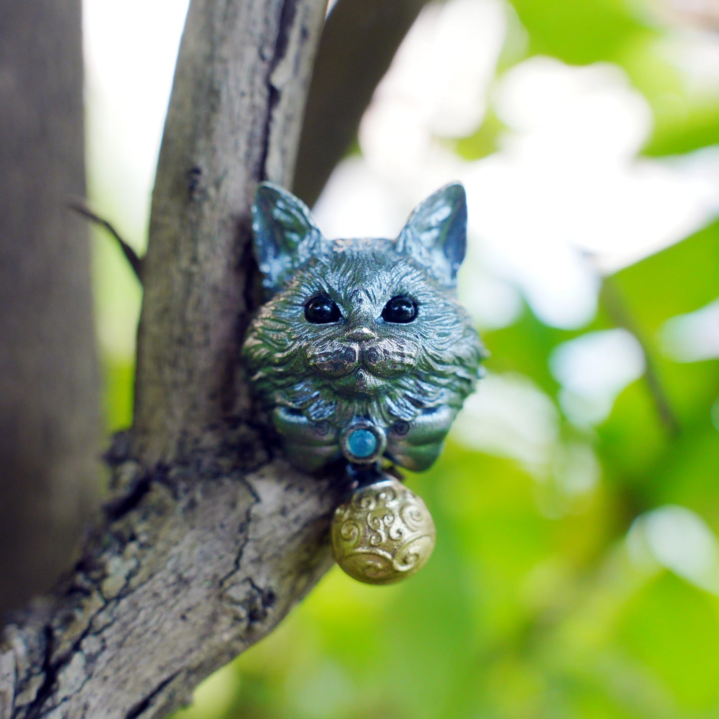 925 Silver Mystic Cat Pendant with Bell | Handmade Spirit Animal Necklace | Emotional Protection Amulet Jewelry Gift