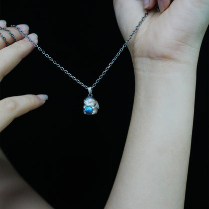 925 Silver Moon Rabbit Necklace with Blue Labradorite | Handmade Bunny Totem Pendant for Peace, Intuition & New Beginnings | Cute Animal Jewelry