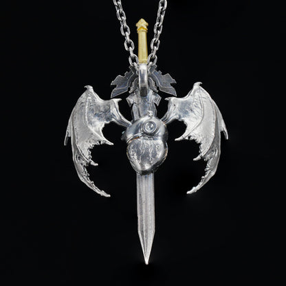 Guardian Heartblade Necklace in 925 Sterling Silver | Garnet Heart Pendant Symbolizing Vitality & Courage | Handmade Gothic Jewelry Gift