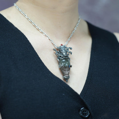 Medusa’s Gaze Pendant | 925 Sterling Silver & Phantom Quartz Necklace | Handcrafted Mythical Jewelry Gift for Fantasy & Art Lovers