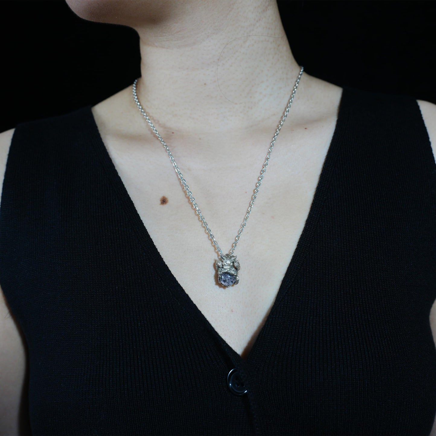 Fox Pendant with Phantom Quartz | Handcrafted Forest Spirit Amulet | Fantasy Totem Necklace for Intuition & Protection