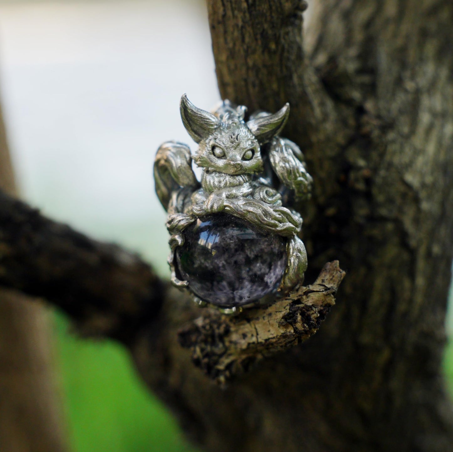 Fox Pendant with Phantom Quartz | Handcrafted Forest Spirit Amulet | Fantasy Totem Necklace for Intuition & Protection