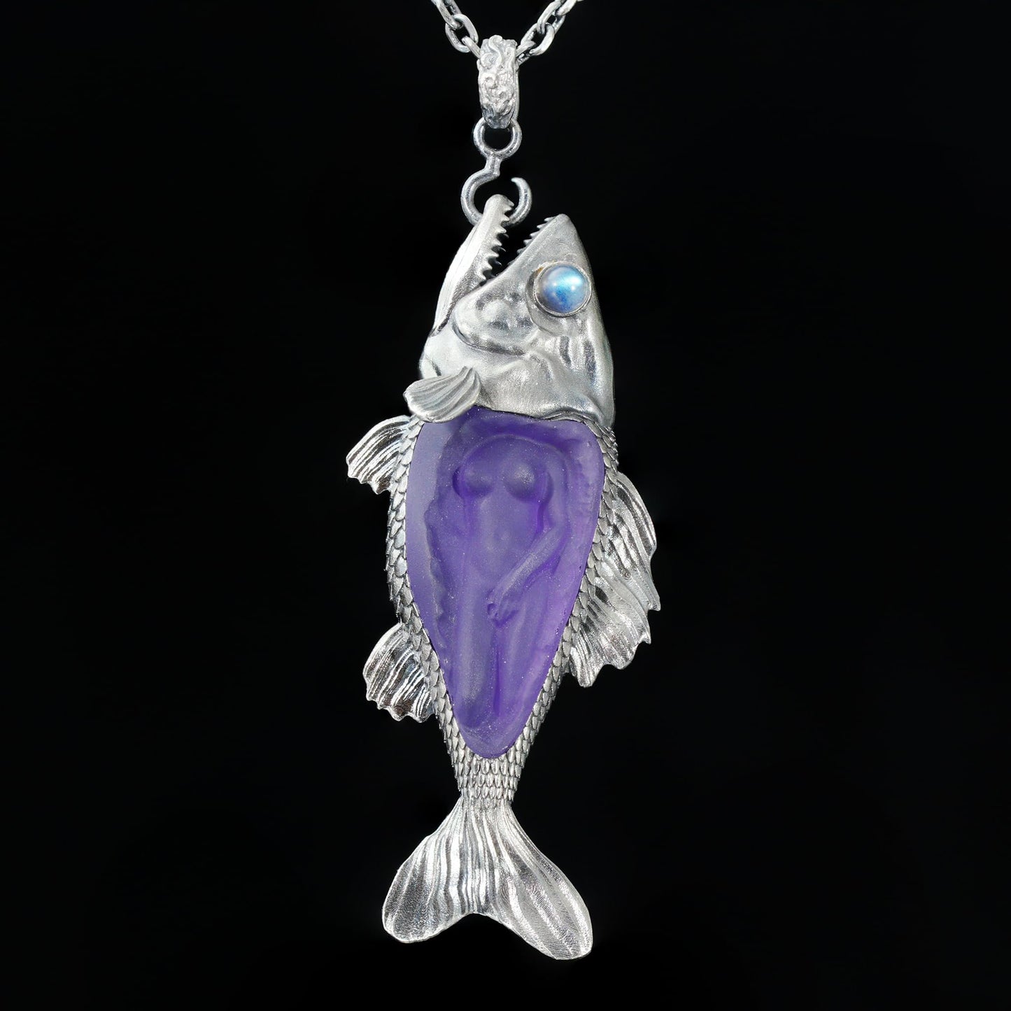Mystical Fish Pendant with Amethyst & Labradorite – Artistic Talisman Jewelry, Handmade Fantasy Necklace Gift