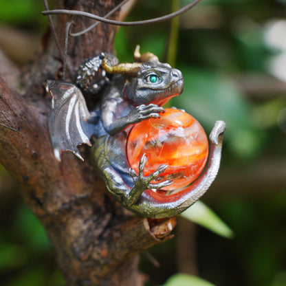 Dragon Pendant with Orange Crystal | Gothic Fantasy Necklace | Handmade Symbolic Talisman for Men & Women