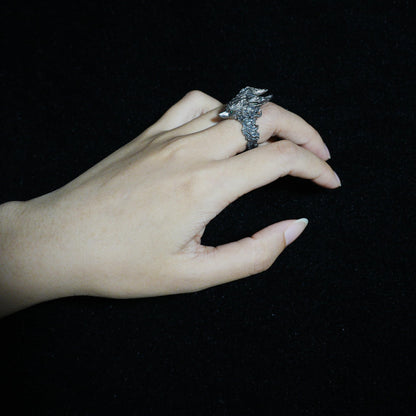 Fox Totem Ring in 925 Silver with Green Zircon Eyes | Handmade Spirit Guardian Animal Jewelry