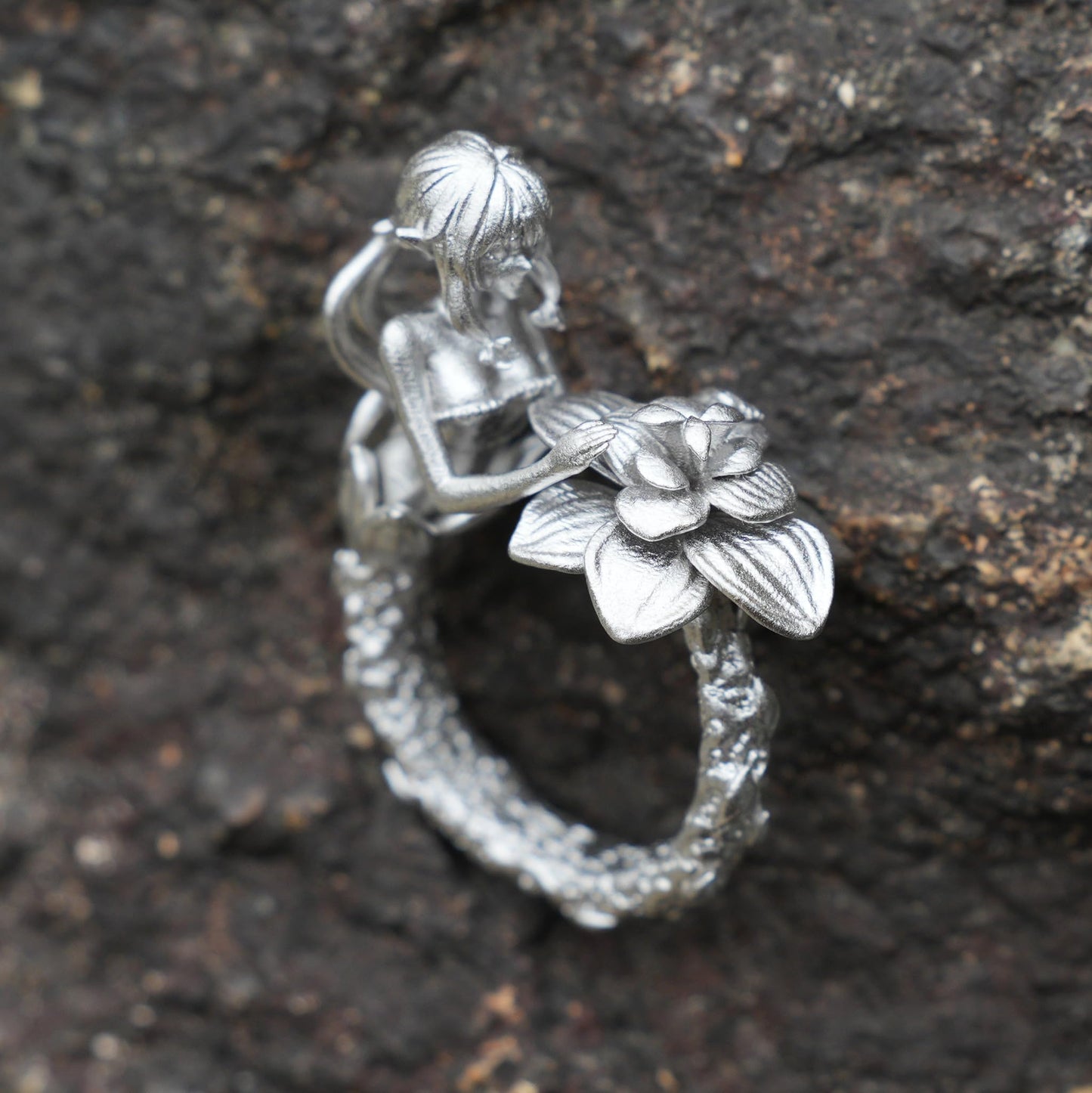 Fairy Flower Ring in 925 Sterling Silver | Handmade Fantasy Jewelry with Phantom Stone | Nature-Inspired Gift for Her