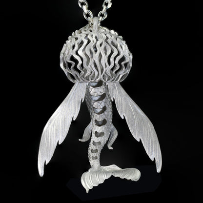 925 Sterling Silver Flying Fish Mermaid Pendant Necklace with Freshwater Pearl | Handcrafted Ocean Fantasy Jewelry | Mythical Sea Spirit Gift for Her