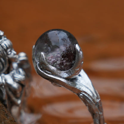 925 Silver Soul Guardian Crown Ring with Phantom Quartz | Handmade Fantasy Jewelry | Symbolic Ring of Protection & Strength