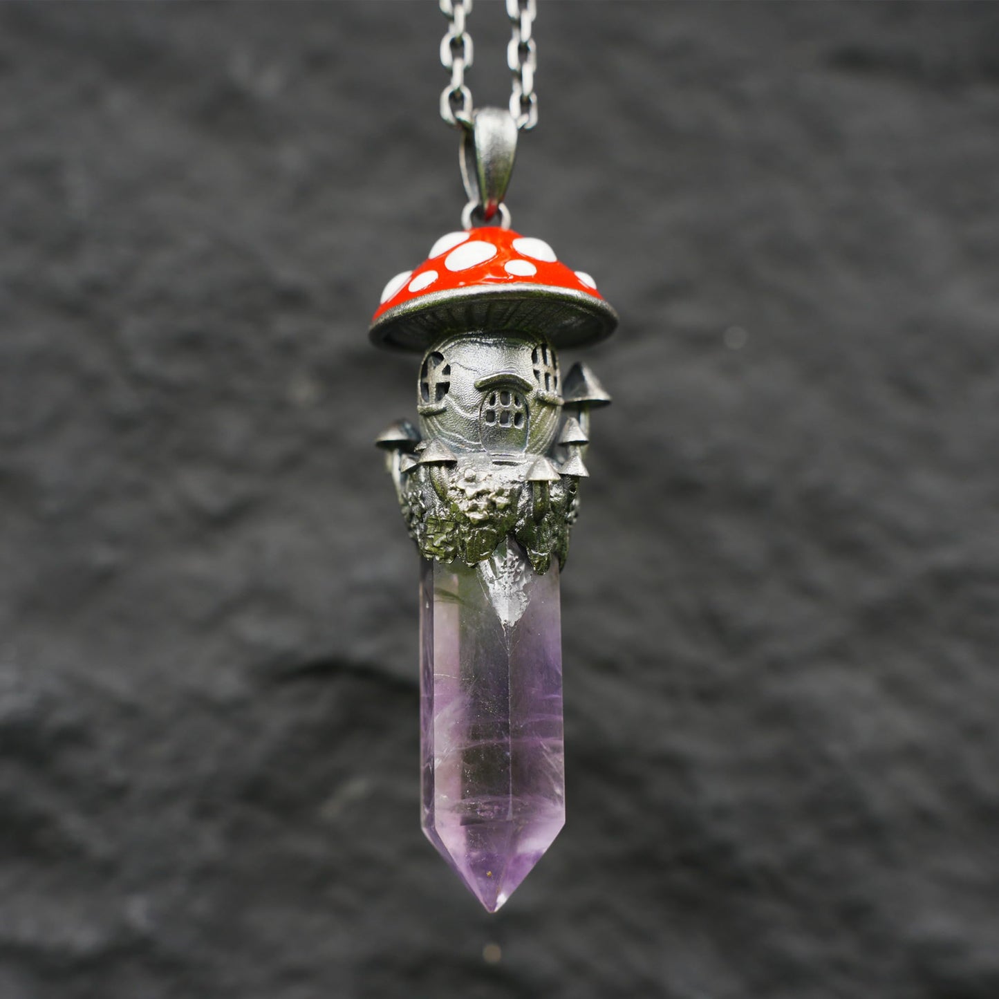 Fairy Tale Mushroom House Necklace Inspired by Childhood Dreams | Handmade Crystal Fairy Pendant Full of Memories & Imagination