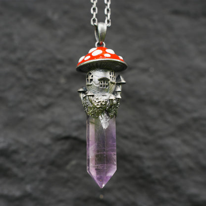 Fairy Tale Mushroom House Necklace Inspired by Childhood Dreams | Handmade Crystal Fairy Pendant Full of Memories & Imagination
