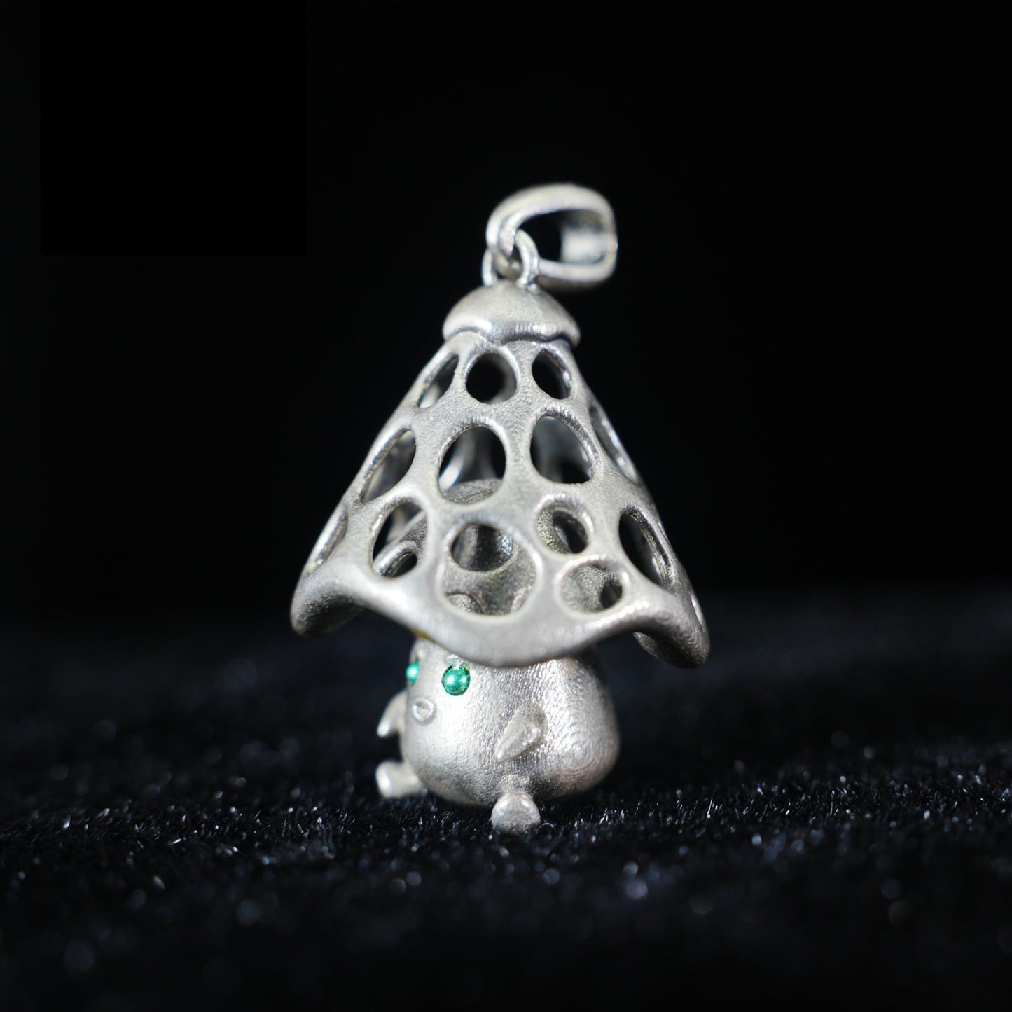 Mushroom Spirit Pendant | Forest Guardian Necklace with Green Zircon Eyes | Fairycore Nature Jewelry Gift for Sensitive Souls