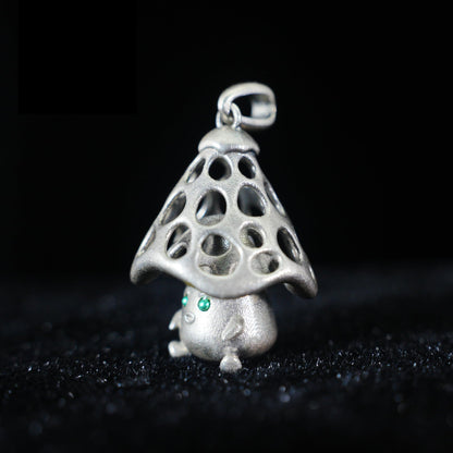 Mushroom Spirit Pendant | Forest Guardian Necklace with Green Zircon Eyes | Fairycore Nature Jewelry Gift for Sensitive Souls