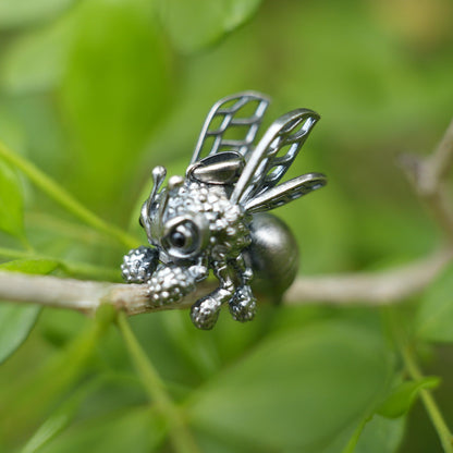 925 Sterling Silver Bee Pendant Necklace with Black Onyx | Handmade Nature Jewelry | Good Luck Charm & Eco Gift for Her