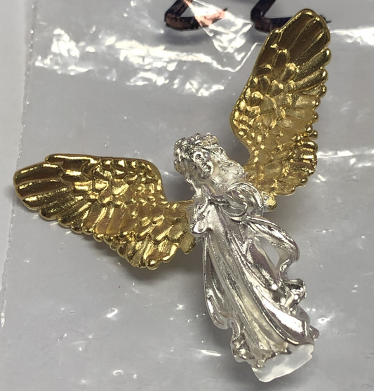 Guardian Angel Brooch in Silver and Gold | 3D Relief Religious Pin | Spiritual Healing Jewelry | Vintage Style Blessing Gift
