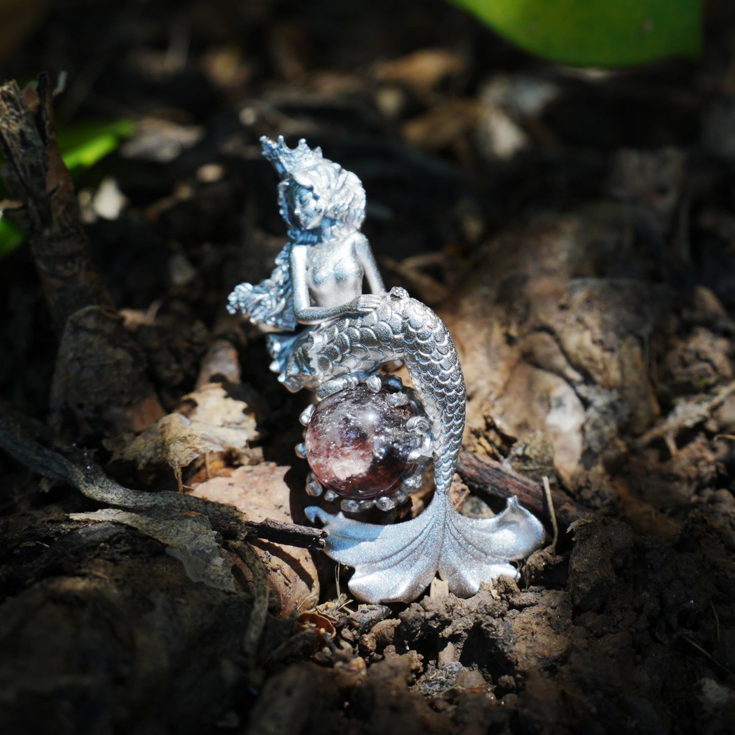 Ocean-Themed Mermaid Necklace | 925 Sterling Silver, Handmade | Crown, Seated Pose | Hand-Engraved Fin | Amulet | Gift for Her