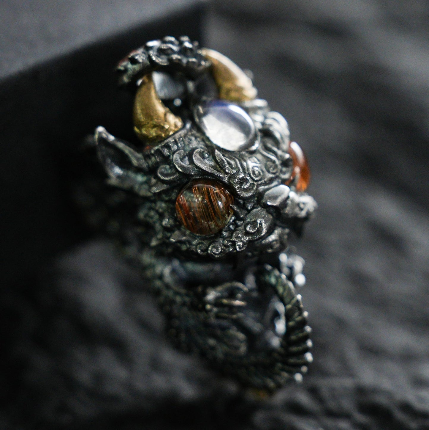 Sleeping Baby Dragon Pendant | Sterling Silver Mythical Creature Jewelry | Gold Rutilated Quartz Eye | Fantasy Amulet Gift for Protection