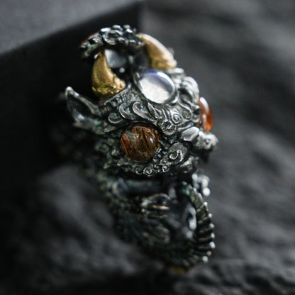 Sleeping Baby Dragon Pendant | Sterling Silver Mythical Creature Jewelry | Gold Rutilated Quartz Eye | Fantasy Amulet Gift for Protection