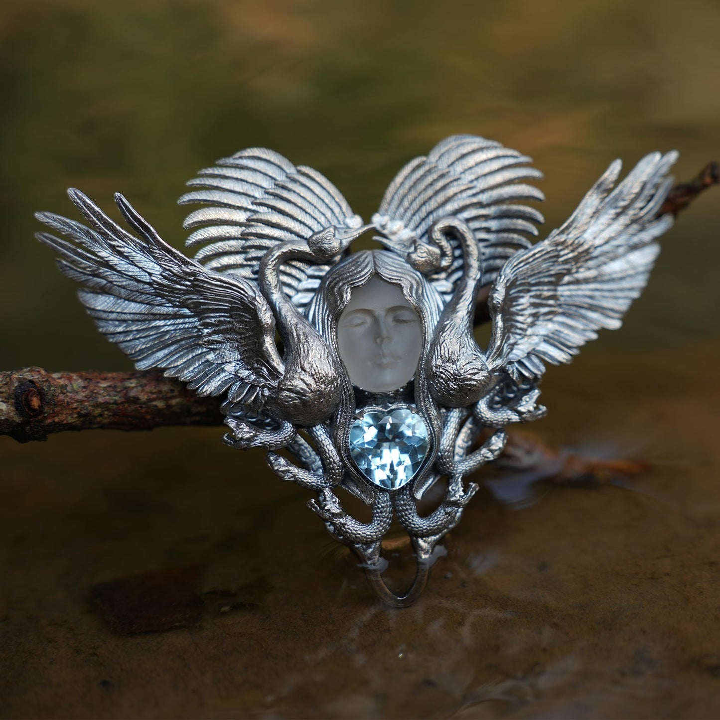 Forest Goddess Pendant | 925 Sterling Silver Handmade Jewelry | White Crystal & Sky Blue Topaz Amulet | Symbol of Purity & Protection