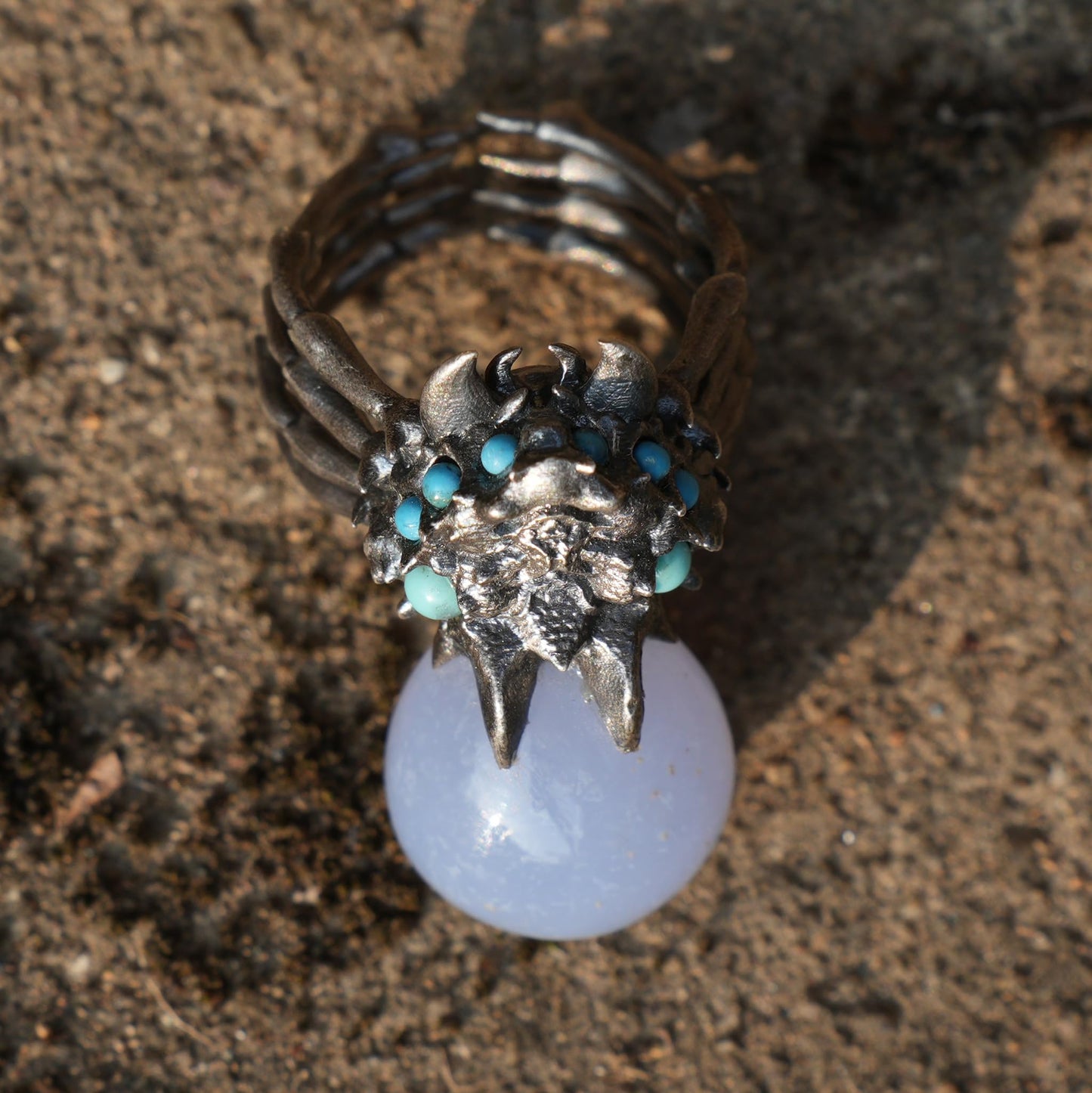 Shadow Claw Agate Ring | Gothic 925 Silver Statement Ring with Agate & Turquoise | Handmade Fantasy Jewelry Gift