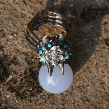 Shadow Claw Agate Ring | Gothic 925 Silver Statement Ring with Agate & Turquoise | Handmade Fantasy Jewelry Gift