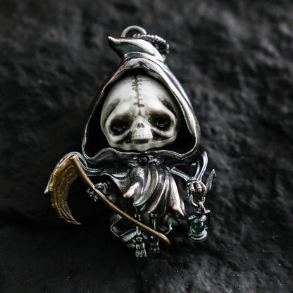 Grim Reaper Pendant | Handmade 925 Silver Skeleton Amulet | Gothic Death Charm | Fantasy Art Jewelry for Dark Aesthetics