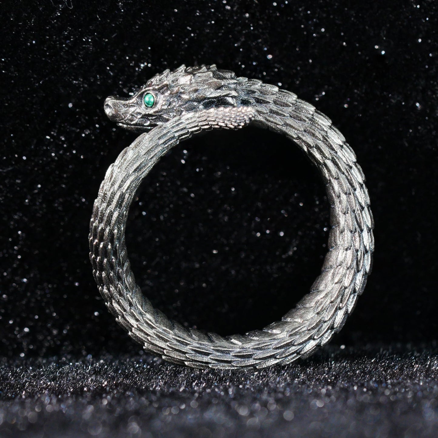 Mystic Snake Ring, Green Zircon, Dragon Scale Design, Handmade Fantasy Amulet Jewelry, For Collection & Gift