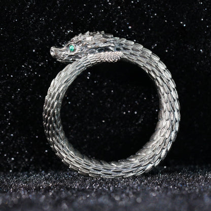 Mystic Snake Ring, Green Zircon, Dragon Scale Design, Handmade Fantasy Amulet Jewelry, For Collection & Gift