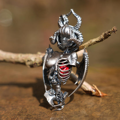 Dark Enchantress Pendant | 925 Sterling Silver Gothic Necklace with Crimson Enamel Heart | Handcrafted Fantasy Jewelry for Dark Aesthetics