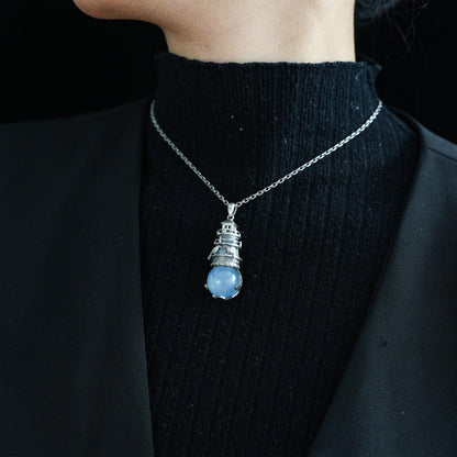 Lighthouse Aquamarine Pendant | 925 Sterling Silver Nautical Talisman | Handmade Pendant of Protection, Safe Return & Hope Gift for Ocean Lovers