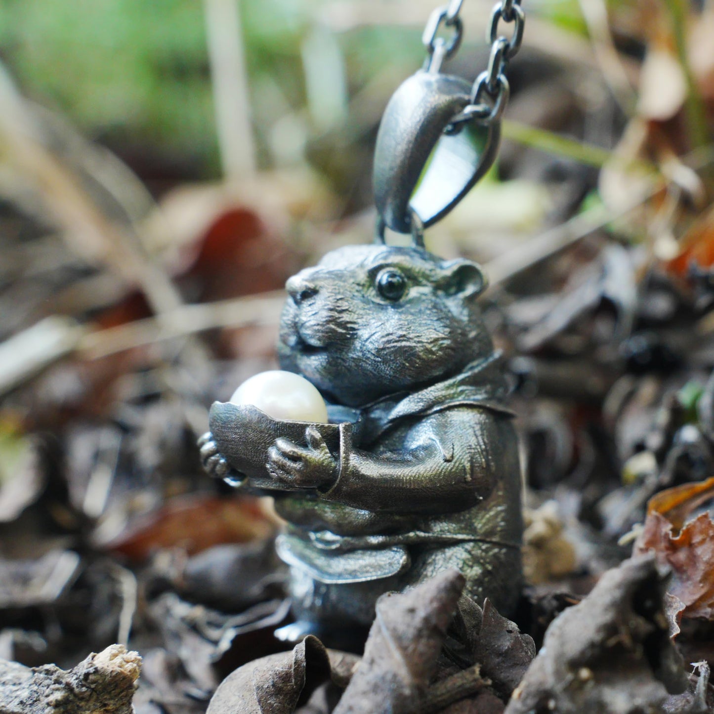 925 Sterling Silver Hamster Pendant with Freshwater Pearl | Handmade Animal Totem Necklace | Whimsical Fairy Tale Jewelry Gift