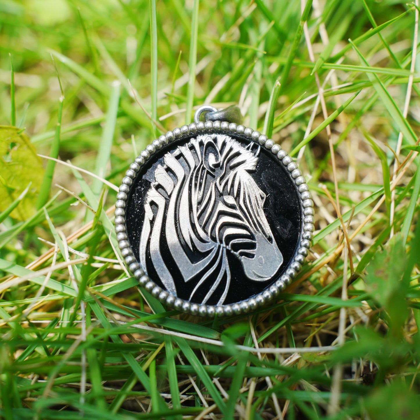 Wildlife Zebra Totem Necklace | 925 Sterling Silver Handcrafted Relief Medallion | Black-White Minimal Unisex Pendant | Double-Sided Design