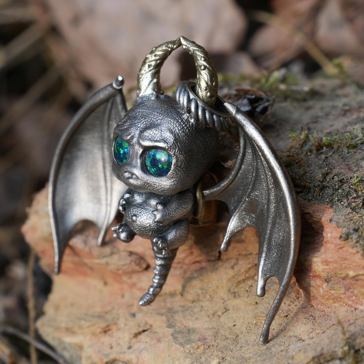 925 Silver Bat Pendant with Opal | Handmade Gothic Necklace | Fantasy Jewelry Gift for Halloween & Dark Art Lovers