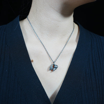 Rabbit Pendant – Leaping Bunny Totem with Onyx Eyes, Handmade Animal Amulet, Symbol of Awakening and New Beginnings