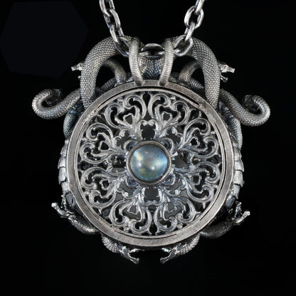 Sleeping Eye Medusa Pendant | 925 Silver Goddess Amulet with Quartz & Emerald | Symbol of Inner Wisdom, Stillness & Spiritual Awakening