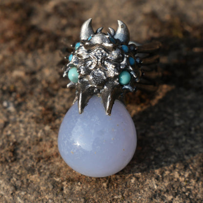 Shadow Claw Agate Ring | Gothic 925 Silver Statement Ring with Agate & Turquoise | Handmade Fantasy Jewelry Gift