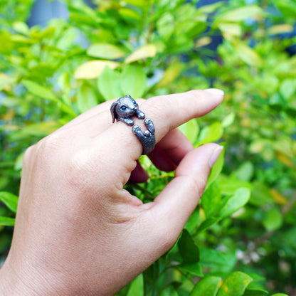 Handcrafted Rabbit Ring with Green Zircon, Spring Awakening Symbol, Unique Silver Jewelry