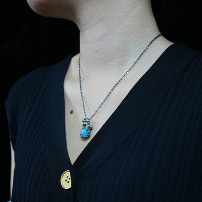 925 Silver Fox Totem Pendant with Aquamarine | Handmade Fantasy Amulet Necklace | Twin Guardian Spirit Jewelry Gift