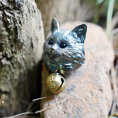 925 Silver Mystic Cat Pendant with Bell | Handmade Spirit Animal Necklace | Emotional Protection Amulet Jewelry Gift
