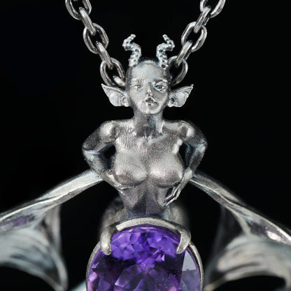 Handcrafted Silver Demon Wing Pendant Necklace | Mystical Banshee Jewelry Symbolizing Strength, Power & Mystery | Unique Gift for Her