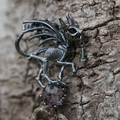 Dark Wings Dragon Pendant | Handmade 925 Silver Gothic Jewelry with Phantom Quartz | Fantasy Amulet for Magic & Mystery Lovers