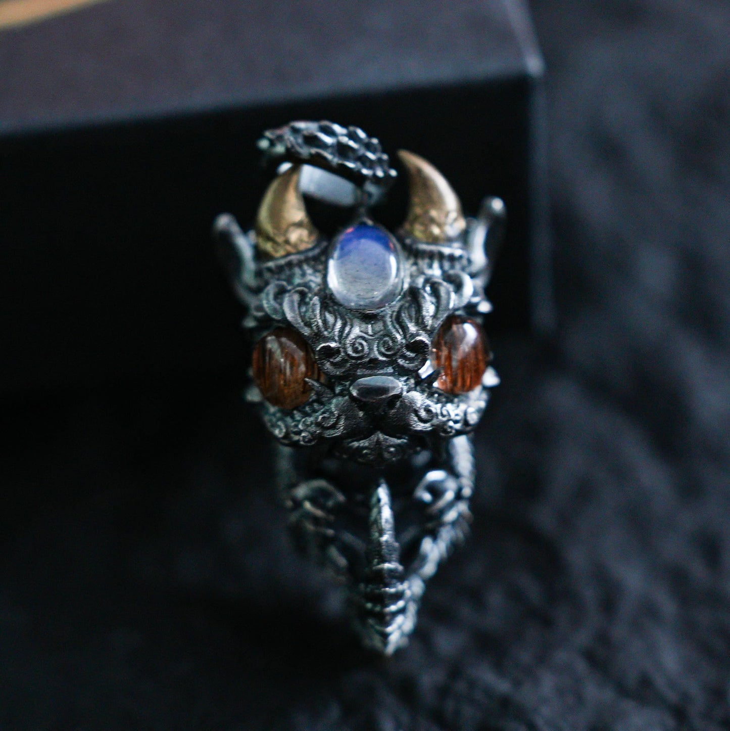 Sleeping Baby Dragon Pendant | Sterling Silver Mythical Creature Jewelry | Gold Rutilated Quartz Eye | Fantasy Amulet Gift for Protection