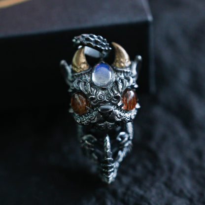 Sleeping Baby Dragon Pendant | Sterling Silver Mythical Creature Jewelry | Gold Rutilated Quartz Eye | Fantasy Amulet Gift for Protection