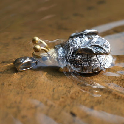 Flying Turtle Pendant | Handmade Silver & Brass Animal Amulet | Fantasy Jewelry Gift for Nature Lovers & Dreamy Souls